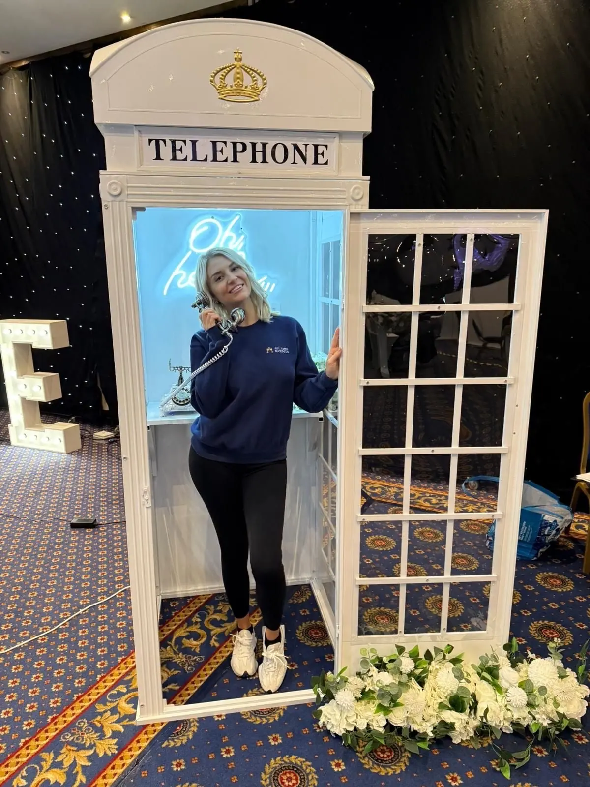 Telephone box set up at a venue